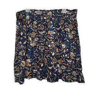 Loft Tiered Floral Miniskirt XL Navy Blue Skirt Elastic Waist Casual Lightweight